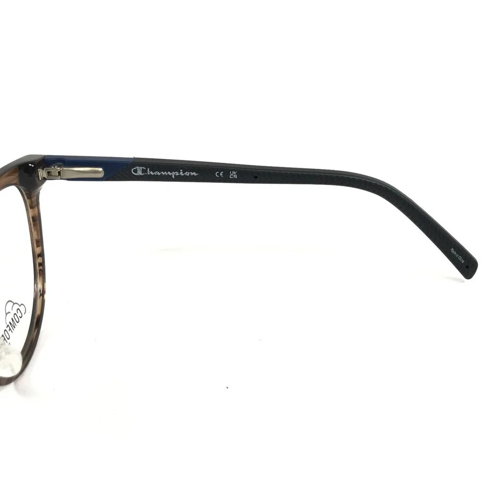 Champion Eyeglasses Frames WCFIT 201 C01 Brown Striped Blue Cat Eye 52-17-135